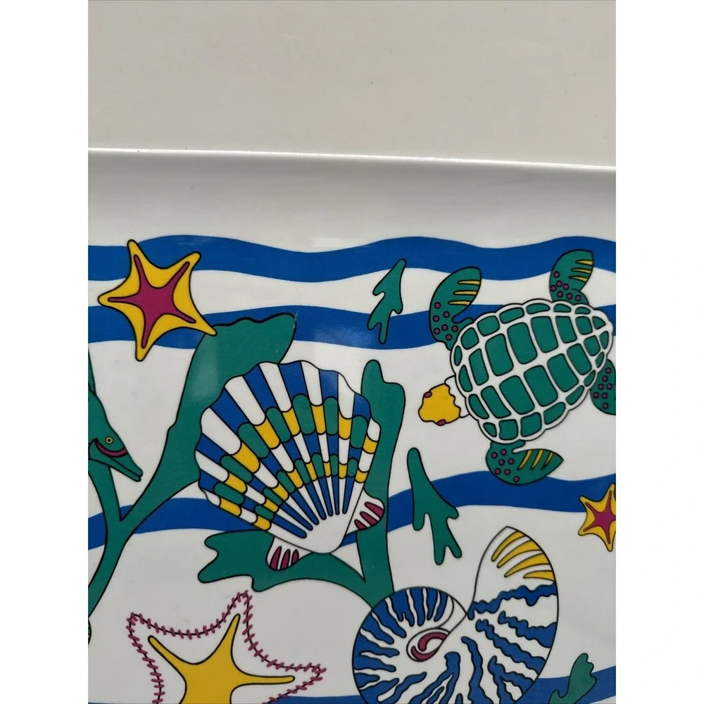Melamine 16 x 11 Plate Serving Platter‎ Turtle Seahorse Starfish Ocean Tiki Pool
